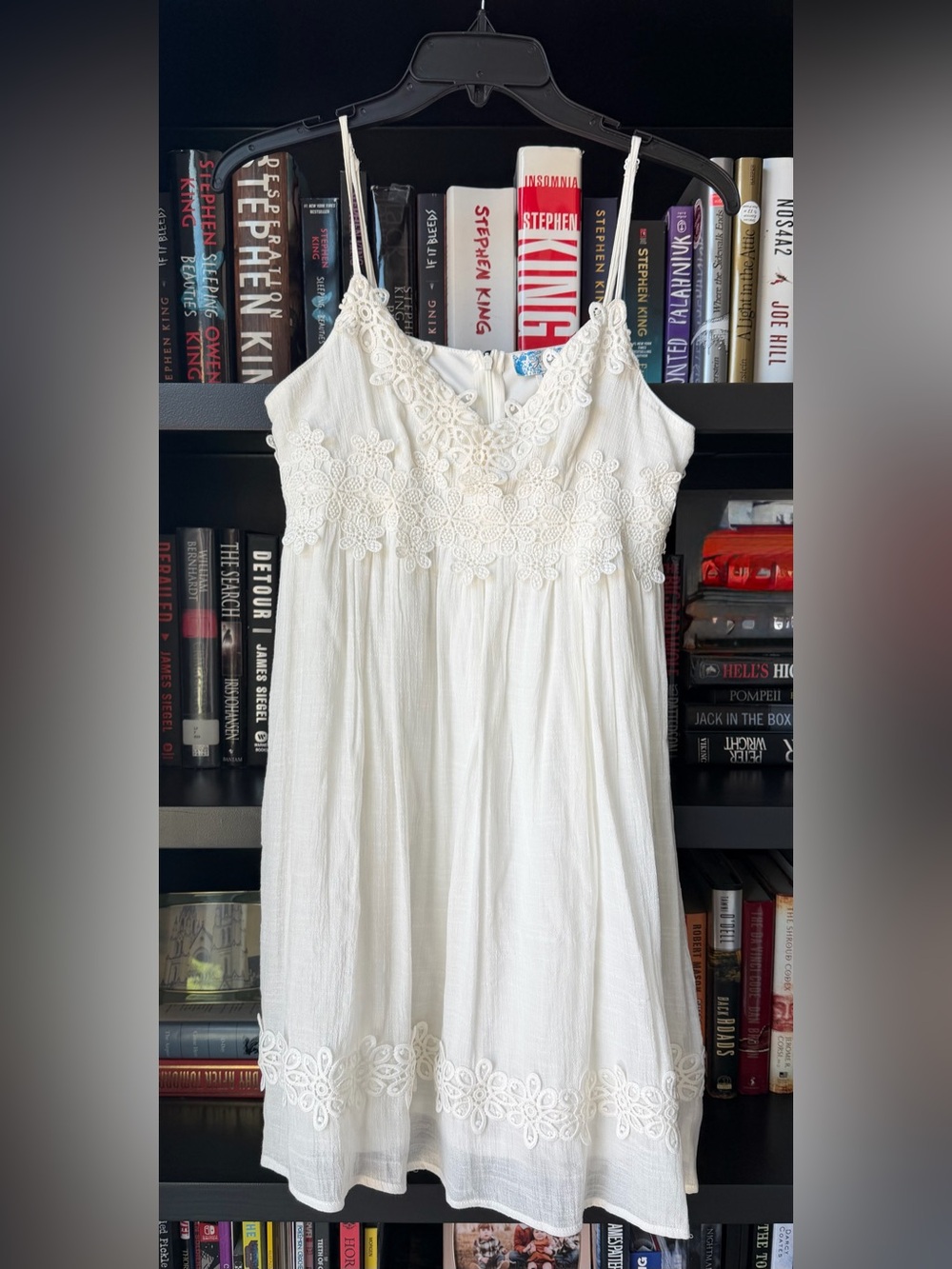 Ivory Crochet-Trim Spaghetti Strap Mini Dress